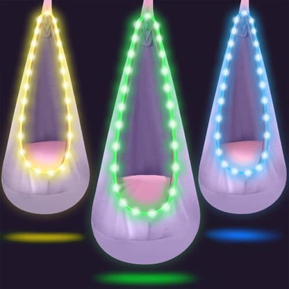 Light Up Kids Pod Swing, Cotton Hammock w/LED, Indoor Outdoor Light Purple