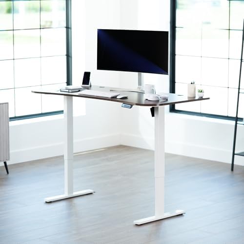 VIVO Electric Standing Desk, Smooth 3-Piece 63" x 32" Dark Walnut Top