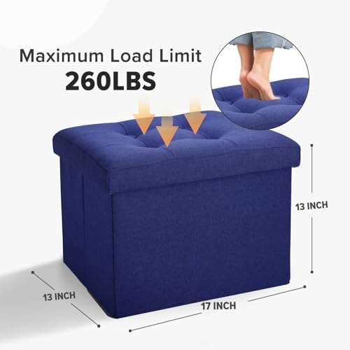 LINMAGCO Ottoman with Storage Small Foot Rest Stool Under Desk Stool Short Folding Footrest for Living Room Bedroom Home Office Dorm Dark Navy 17X13X13IN