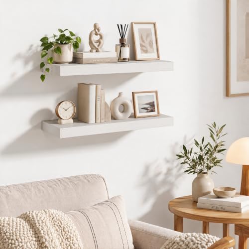 Dreamland 24 Inches Wall Mounted Wood Floating Shelves, White, 2 Pack