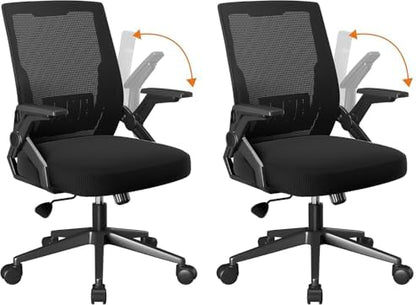 COMHOMA Office Chair with Flip-up Armrests Ergonomic Computer Desk Chair with Adaptive Lumbar Support & Breathable Mesh, Black, Pack of 2
