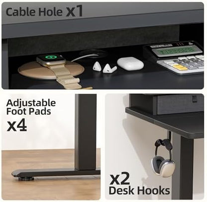 TIQLAB Standing Desk with Two Drawers, Stand Up Standing Desk Adjustable Height, Electric Sit Stand Table with Storage Shelf and Splice Board, 55 * 24 inch, Black