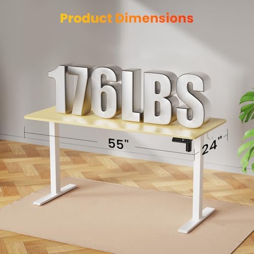 55x24 Inches Height Adjustable Electric Standing Desk with 2 Hooks for Home Office, Ergonomic Sit Stand up Desk with Splice Board, Oak