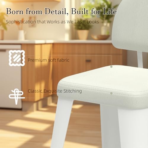 24 Inch Metal Bar stools Set of 4, Upholstered Counter Height Bar Stools with Removable Back & Metal Legs, Industrial Barstools for Kitchen Island, Cafe (Beige Seat, White Legs)