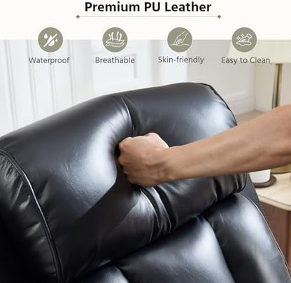 HAOMARKETS 2-Piece Manual Recliner Sofa Set, Included Single Recliner Chair and 3-Seater Reclining Couches, Overstuffed Pu Leather Reclining Couches with Cup Holders for Living Room, Black