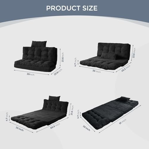 MAXYOYO Folding Sofa Bed, Convertible Chair Couch, Tufted Bean Bag Sofa