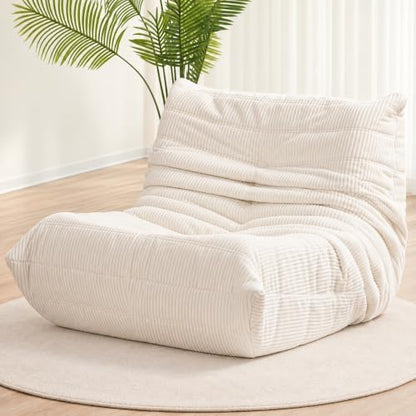 N&V Fireside Chair, Corduroy Armless Floor Sofa, Single, Ivory
