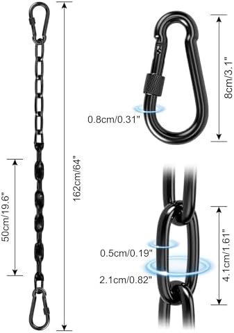 Stainless Steel Link Chain 64inch 304 Permanent Rust Chain 2 Pack with 4 Spring Snap Hooks, 1000LB Load Bearing Metal Chain Heavy Duty Safety Chain for Swing, Yoga, Hammock, sandbag Suspension