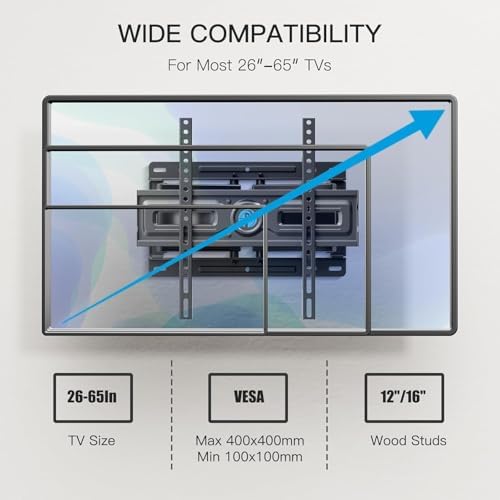 Pipishell Full Motion TV Wall Mount Height Adjustable for 26–65 inch TVs