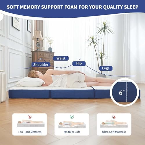 Folding Mattress Twin XL, 6" Trifold Mattress Sofa Bed for College,White