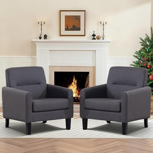 Accent Chairs Set of 2, Mid Century Modern Living Room Chairs, Dark Grey