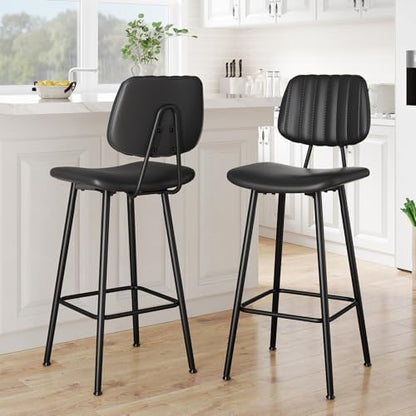 Raynesys 29-Inch Leather Bar Stools Set of 2 with High Backrest, Black