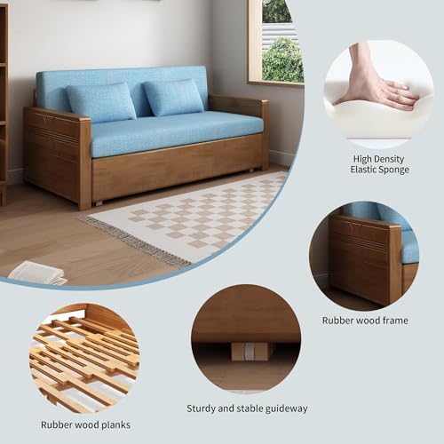 59" Blue 3-in-1 Sectional Sofa Sleeper with Reversible Chaise, Wood Frame