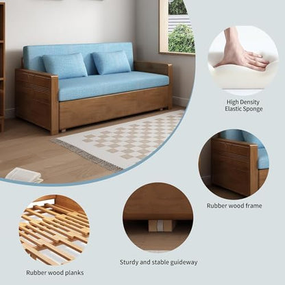 59" Blue 3-in-1 Sectional Sofa Sleeper with Reversible Chaise, Wood Frame