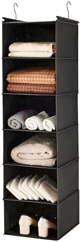 6 Tier Hanging Closet Organizer with 2 Sturdy Hooks, Black