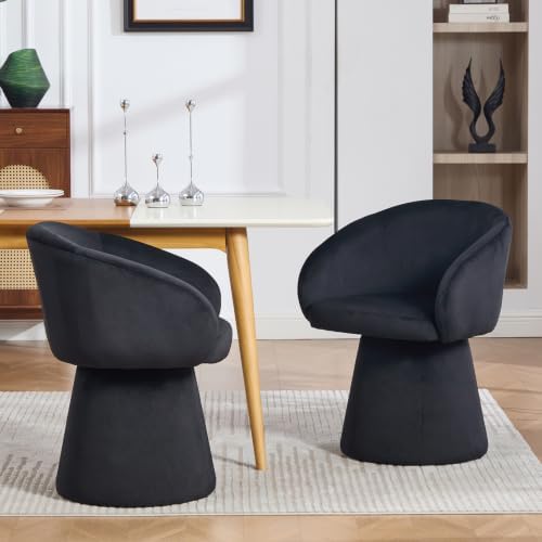 Swivel Barrel Dining Chairs Set of 2 with Back and Arm, Black