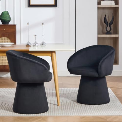 Swivel Barrel Dining Chairs Set of 2 with Back and Arm, Black