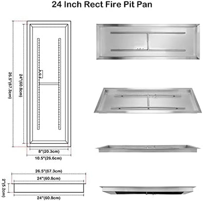 Stanbroil 24 x 8 Inch Rectangular Drop-in Fire Pit Pan with H-Burner,