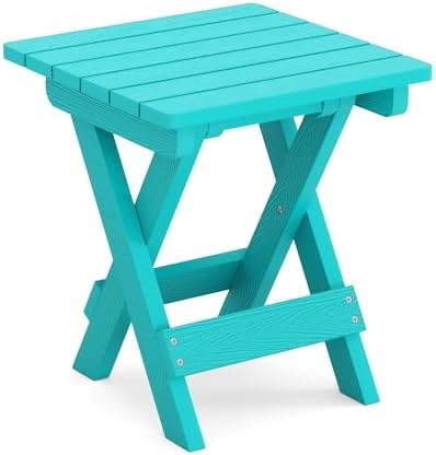 LUE BONA Small Outdoor Folding Side Table HDPS 14 Inch Height, Aruba Blue