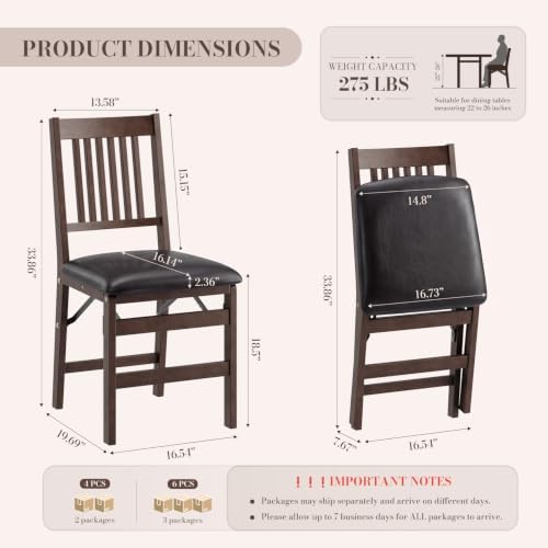 Wooden Folding Dining Chairs Set of 4 with Leather Cushion, Pre‑Assembled
