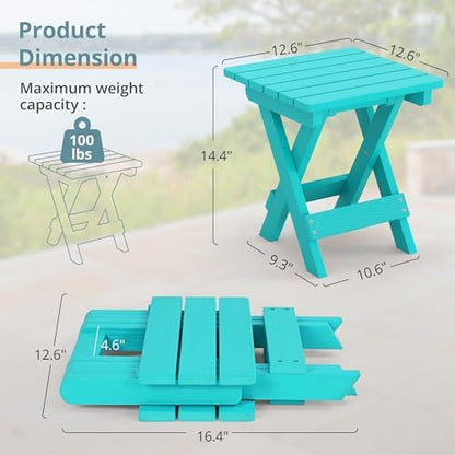 LUE BONA Small Outdoor Folding Side Table HDPS 14 Inch Height, Aruba Blue