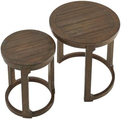 WILLIAMSPACE Solid Wood Round Nesting Coffee Table Set of 2 for Living Room