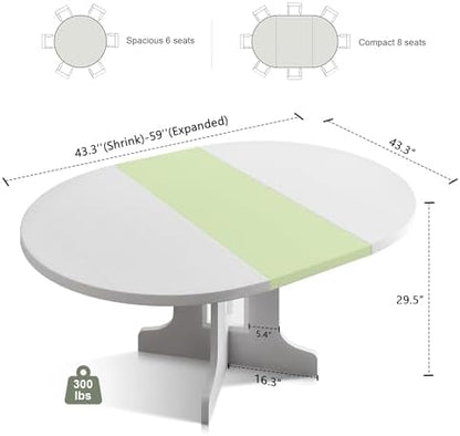 Feonase 59" Round Extendable Dining Room Table for 6, Modern Oval Kitchen Table with Heavy Duty Wood Base, for Kitchen Dining Living Room, Easy Assembly, Noise-Free, White