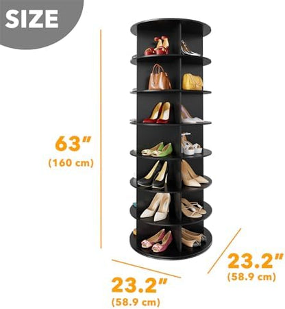 SpaceAid 7 Tier Rotating Shoe Rack Tower, Spinning Shoe Display Lazy Susan, Revolving 360 Shoe Rack Storage Round Carousel, Vertical Handbag Rotate Shoes Closet Organization (7-Tier Black)