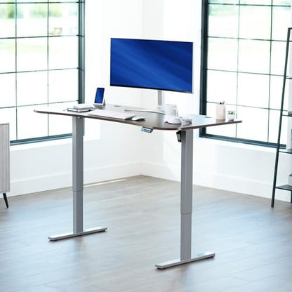 VIVO Electric Standing Desk, Smooth 3-Piece 63" x 32" Dark Walnut Top