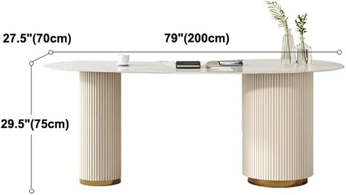 LAKIQ Modern Sintered Stone Writing Desk with 3 Drawers White Howe Office Working Pedestal Table Home Desktop Computer Desk Home Office Writing Desk with Storage-Table Only(78.7"L x 27.6"W x 29.5"H)