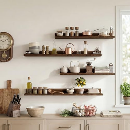 Picture Ledge Shelf, 20 Inch Walnut Floating Shelves Set of 2