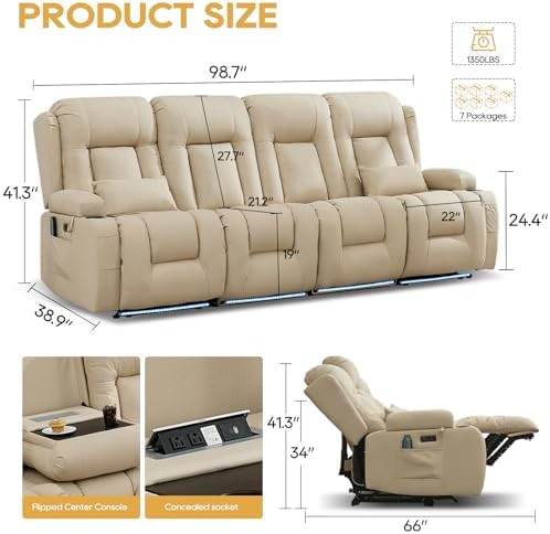 IPKIG Power Loveseat Recliner Sofa with Flip Back Console, 98.7" - 4 Seat