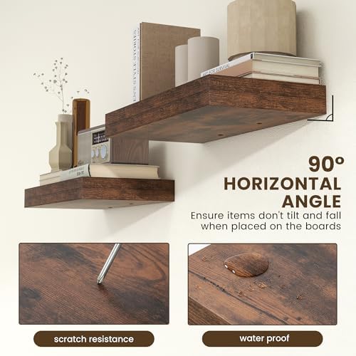 FLYJOE Deep Floating Shelves, 24'' x 12'' Brown Shelves for Wall Set of 2