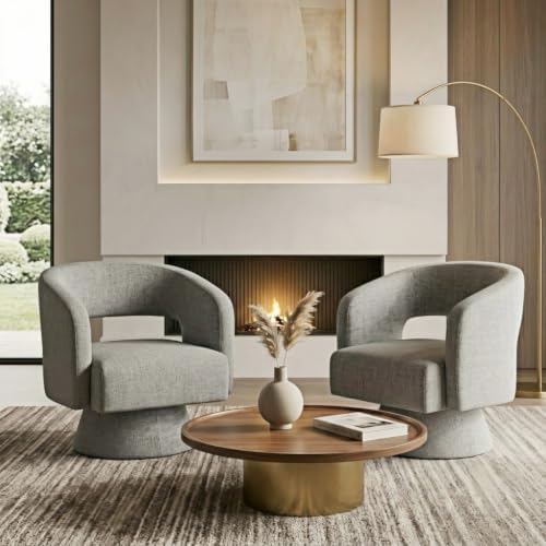 Swivel Accent Chair Set of 2,Mid-Century Barrel Chair(Grey-chenille)