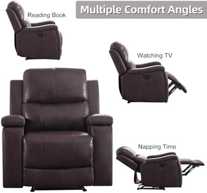 CANMOV Manual Recliner Chair Set of 2, Classic Faux Leather Recliner Chair with Overstuffed Arms and Back, Manual Single Sofa with Concealed Cup Holders, Dark Brown