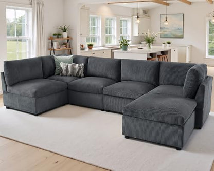 Jocisland Oversized Cloud Couch Sectional, U-Shaped Modular Couch, Gray