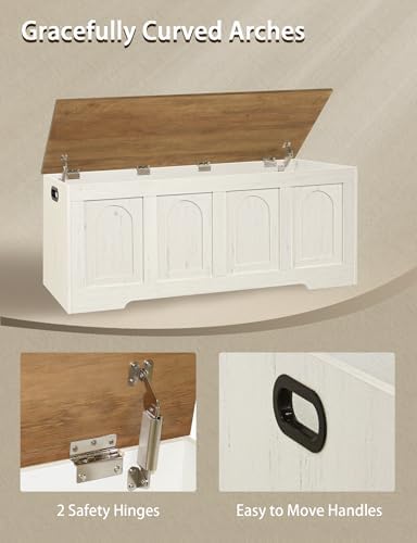 Storage Chest, Wooden Toy Box, Honey Brown & Rustic White 47.2" L