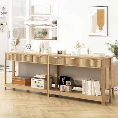 HOKYHOKY Set of 2 Fluted Console Table with Drawer, 47.1", Natural