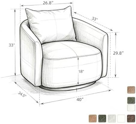 Oversized Boucle Swivel Accent Chair, 40" Wide Upholstered Armchair with Pillow,5Colors (1, White)