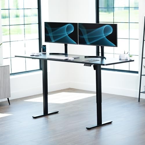 VIVO Electric Standing Desk, Smooth 3-Piece 83" x 30" Black Top