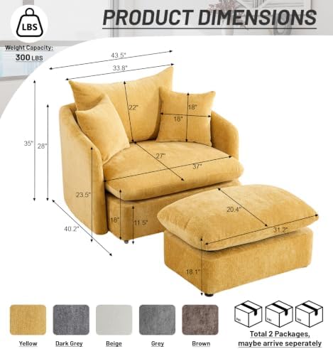 Oversized Swivel Accent Chair with Ottoman for Living Room Office