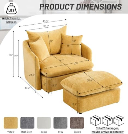 Oversized Swivel Accent Chair with Ottoman for Living Room Office
