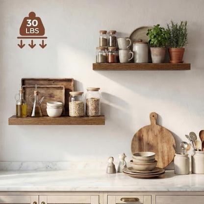 Dreamland 24 Inches Floating Shelves for Wall,9.3" Deep Long Floating Shelves Set of 2,Large Display & Storage Shelf,Wall Shelf for Bathroom Bedroom Living Room Kitchen Office,Walnut