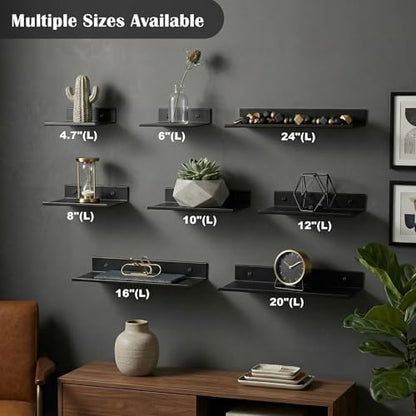 Z metnal Small Decor Shelves, Mini Floating Display Wall Shelf for Smart Speaker Collectables, Aluminum, Wall Mounted, Matt Black,12 x 5 inch,1ft Wide, 2 Pack