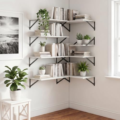 White Floating Shelves Set of 3, 12"W x 12"D Wall Shelf with Bracket