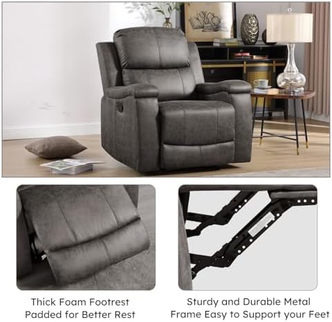 CANMOV Faux Leather Manual Reclining Sofa Set, 2 Manual Single Recliner Chairs and 2 Seat Recliner Loveseat with Center Console, Hidden Storage and Cup Holders for Living Room,Bedroom Furniture,Grey