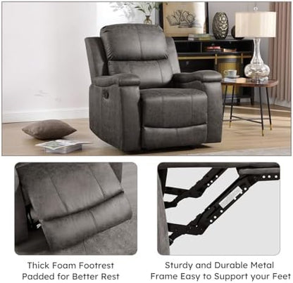 CANMOV Faux Leather Manual Reclining Sofa Set, 2 Manual Single Recliner Chairs and 2 Seat Recliner Loveseat with Center Console, Hidden Storage and Cup Holders for Living Room,Bedroom Furniture,Grey