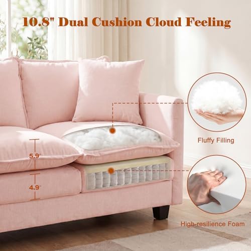 50'' Loveseat Sofa Set, Small Couch Set 2 Piece Cloud Love Seat with 27" Deep Seat Washable Chenille Pillows Couches for Small Spaces Apartment Living Room, Pink
