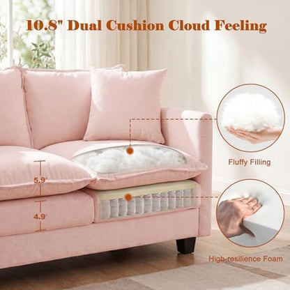 50'' Loveseat Sofa Set, Small Couch Set 2 Piece Cloud Love Seat with 27" Deep Seat Washable Chenille Pillows Couches for Small Spaces Apartment Living Room, Pink