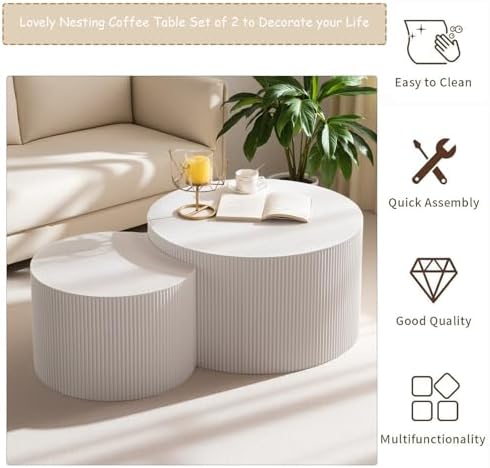 Modern Round Wooden Nesting Coffee Table Set of 2 (GLARGE)